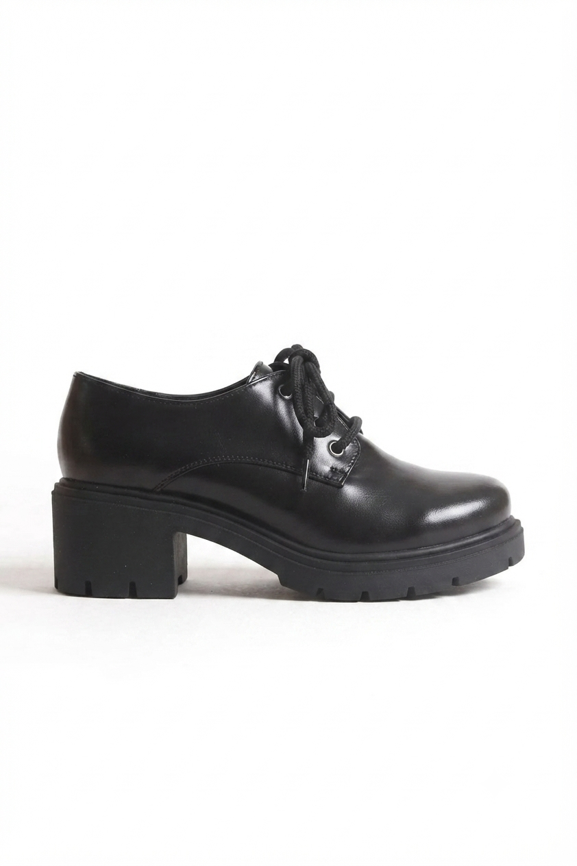 ZRİN-K-707 Premium Siyah Kırışık Rugan Ortopedik Tabanlı Bağcıklı Loafer