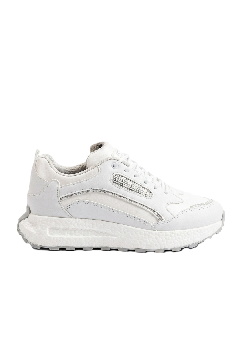 ZRİNF-307 Premium Beyaz Bağcıklı Saten Taş Aksesuarlı Kadın Sneaker