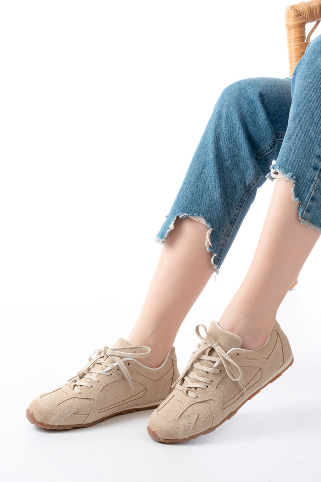 ZRİNRS-01 Premium Bej Süet Ortopedik Günlük Kadın Sneaker