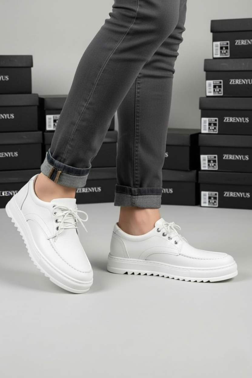 ZRJ-T12 Bağcıklı Erkek Günlük Spor Klasik Ayakkabı Beyaz