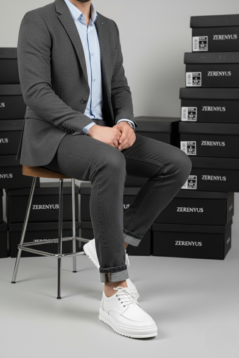 ZRJ-T12 Bağcıklı Erkek Günlük Spor Klasik Ayakkabı Beyaz