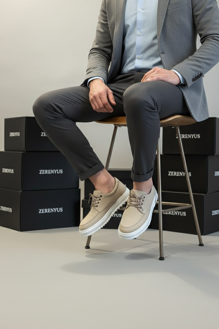 ZRJ-T12 Bağcıklı Erkek Günlük Spor Klasik Ayakkabı Krem