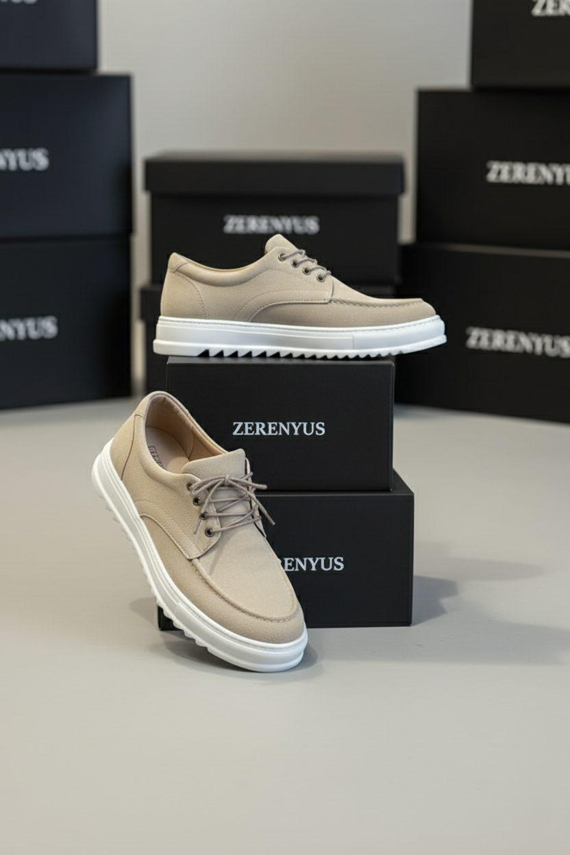 ZRJ-T12 Bağcıklı Erkek Günlük Spor Klasik Ayakkabı Krem