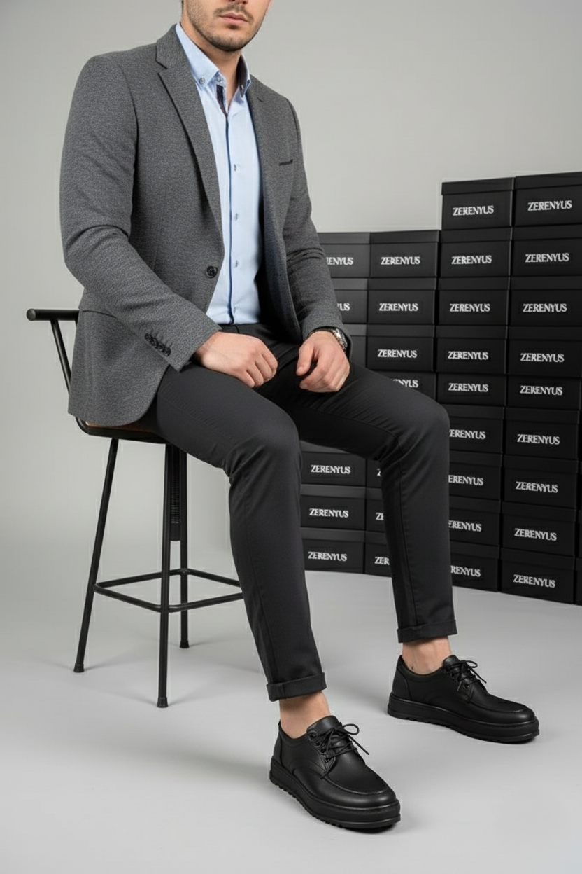 ZRJ-T12 Bağcıklı Erkek Günlük Spor Klasik Ayakkabı Siyah Beyaz