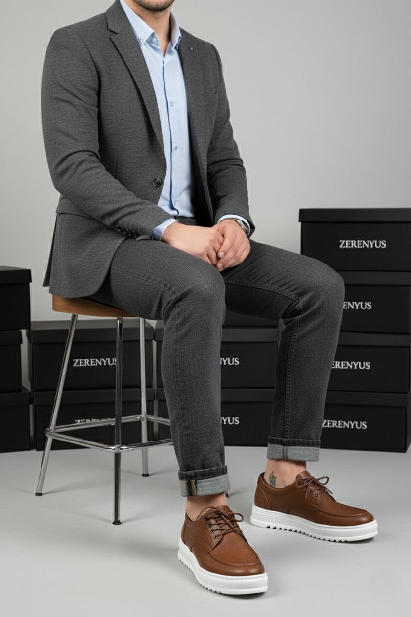 ZRJ-T12 Bağcıklı Erkek Günlük Spor Klasik Ayakkabı Taba