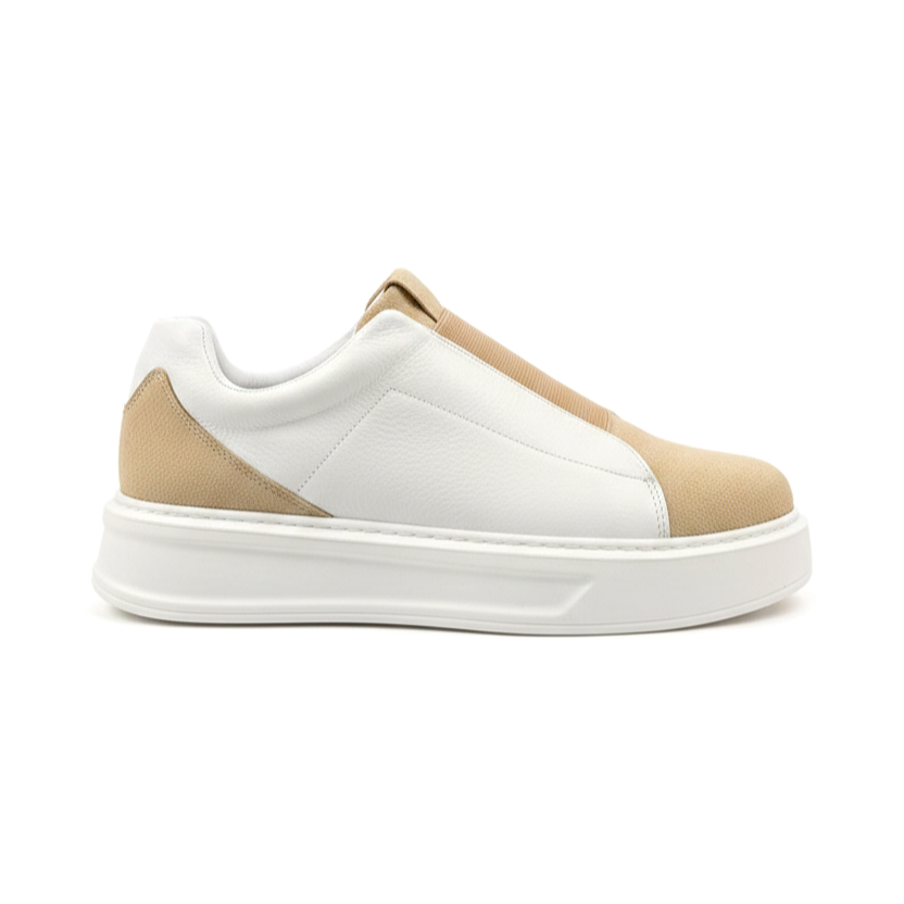 ZRJ007 Alba Yüksek Kalite Lastikli Günlük Erkek Sneaker - Bej Beyaz