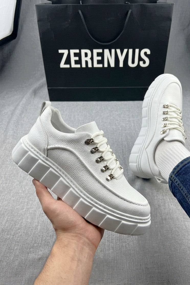 ZRJ010 Premium 5 cm Yüksek Taban Günlük Erkek Ayakkabı Klasik - Beyaz