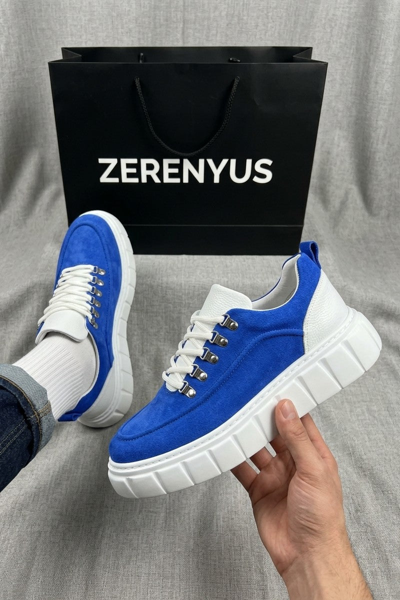 ZRJ010 Premium 5 cm Yüksek Taban Günlük Erkek Ayakkabı Klasik - Mavi Süet