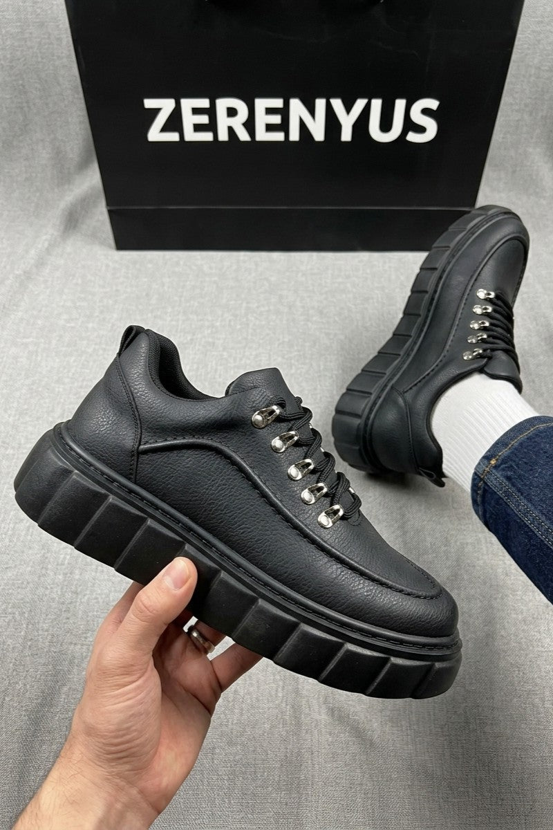 ZRJ010 Premium 5 cm Yüksek Taban Günlük Erkek Ayakkabı Klasik - Siyah