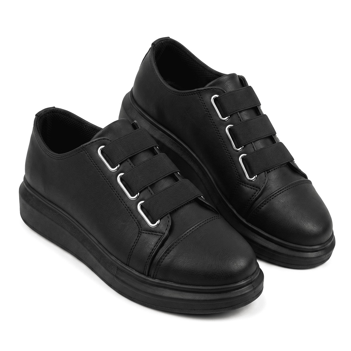 ZRJ026 Premium Erkek Günlük Lastikli Sneaker - Siyah
