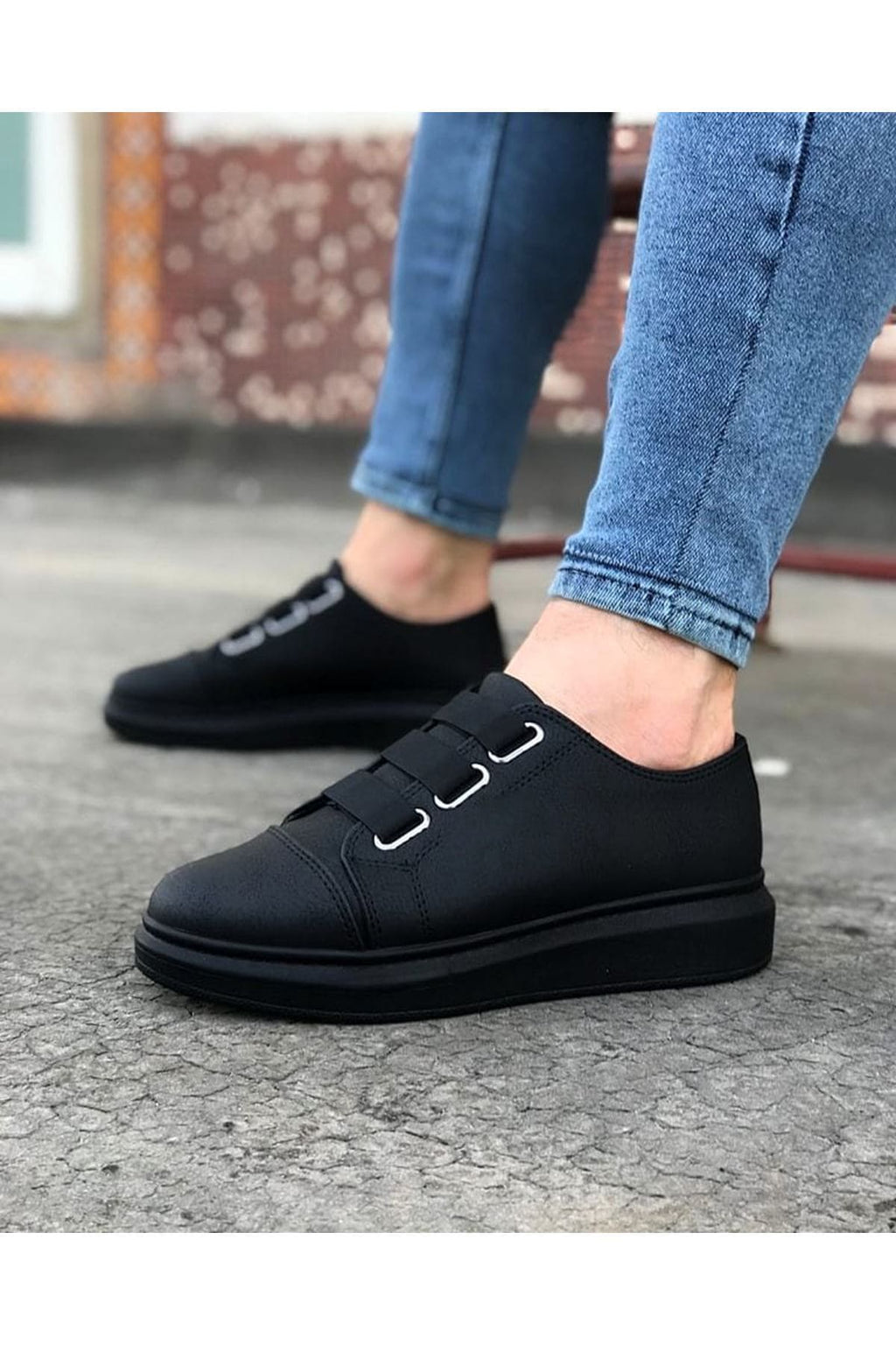 ZRJ026 Premium Erkek Günlük Lastikli Sneaker - Siyah