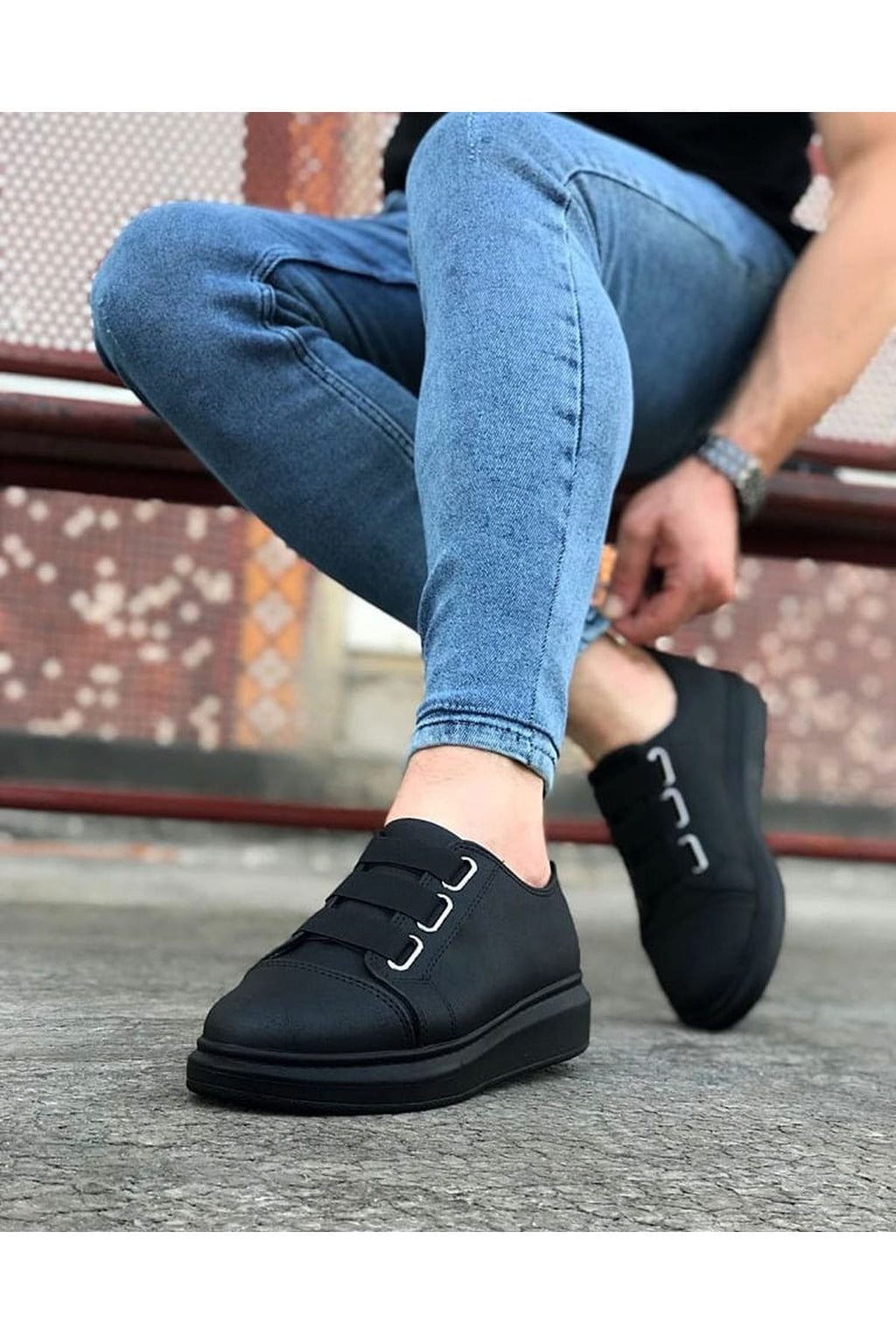 ZRJ026 Premium Erkek Günlük Lastikli Sneaker - Siyah