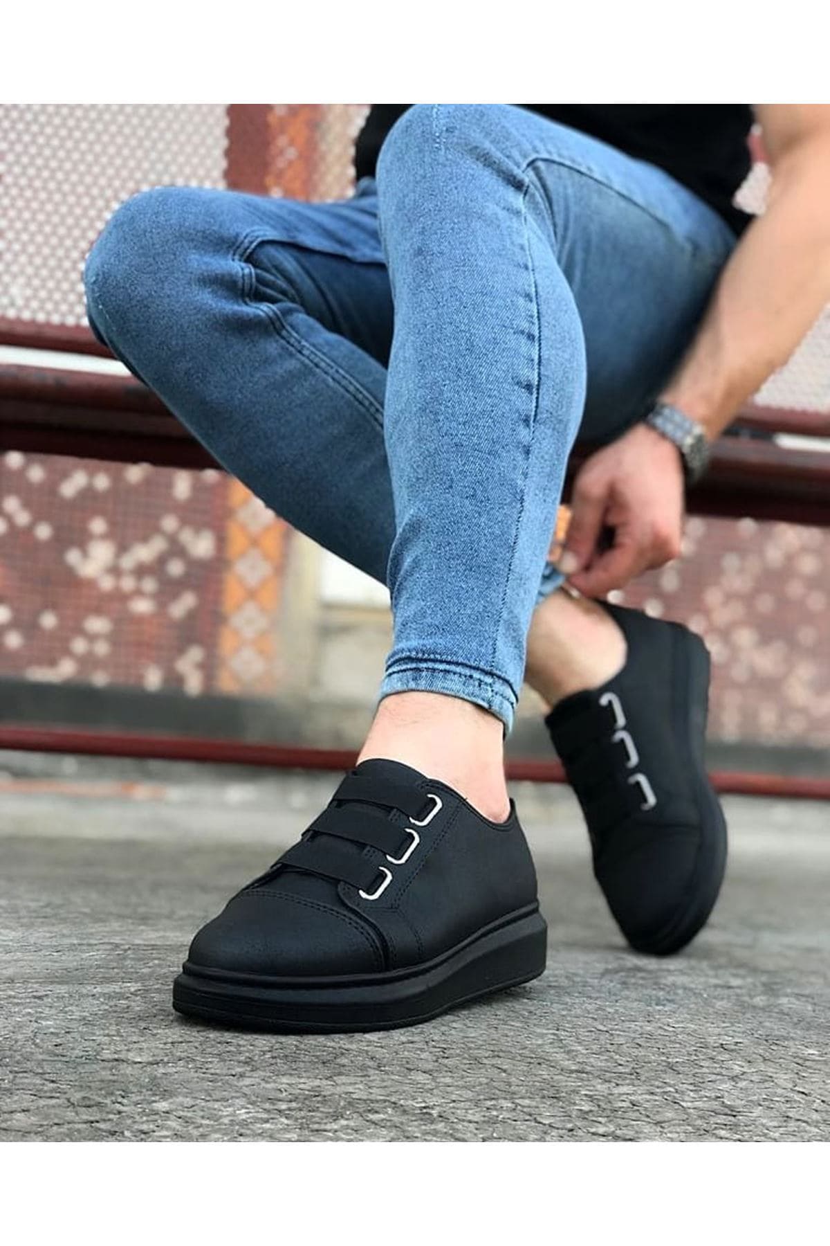 ZRJ026 Premium Erkek Günlük Lastikli Sneaker - Siyah