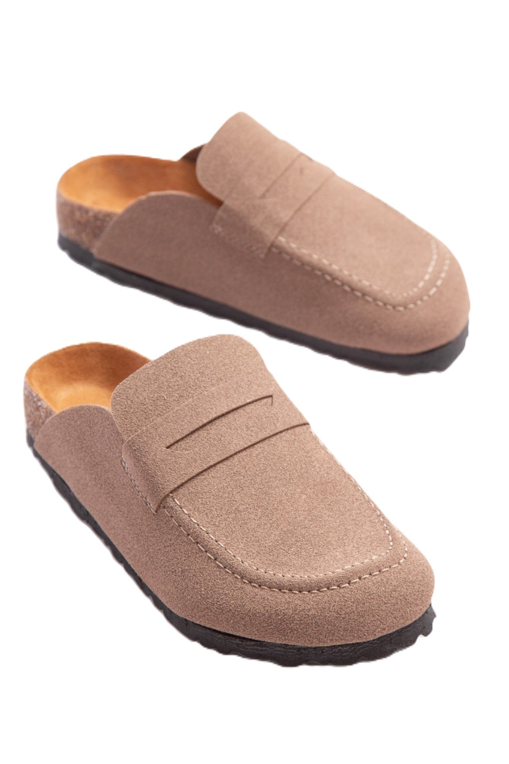 ZRJ0456 Bağcıksız Hakiki Süet Deri Erkek Günlük Mantar Taban Loafer Klasik Ayakkabı Terlik - Bej