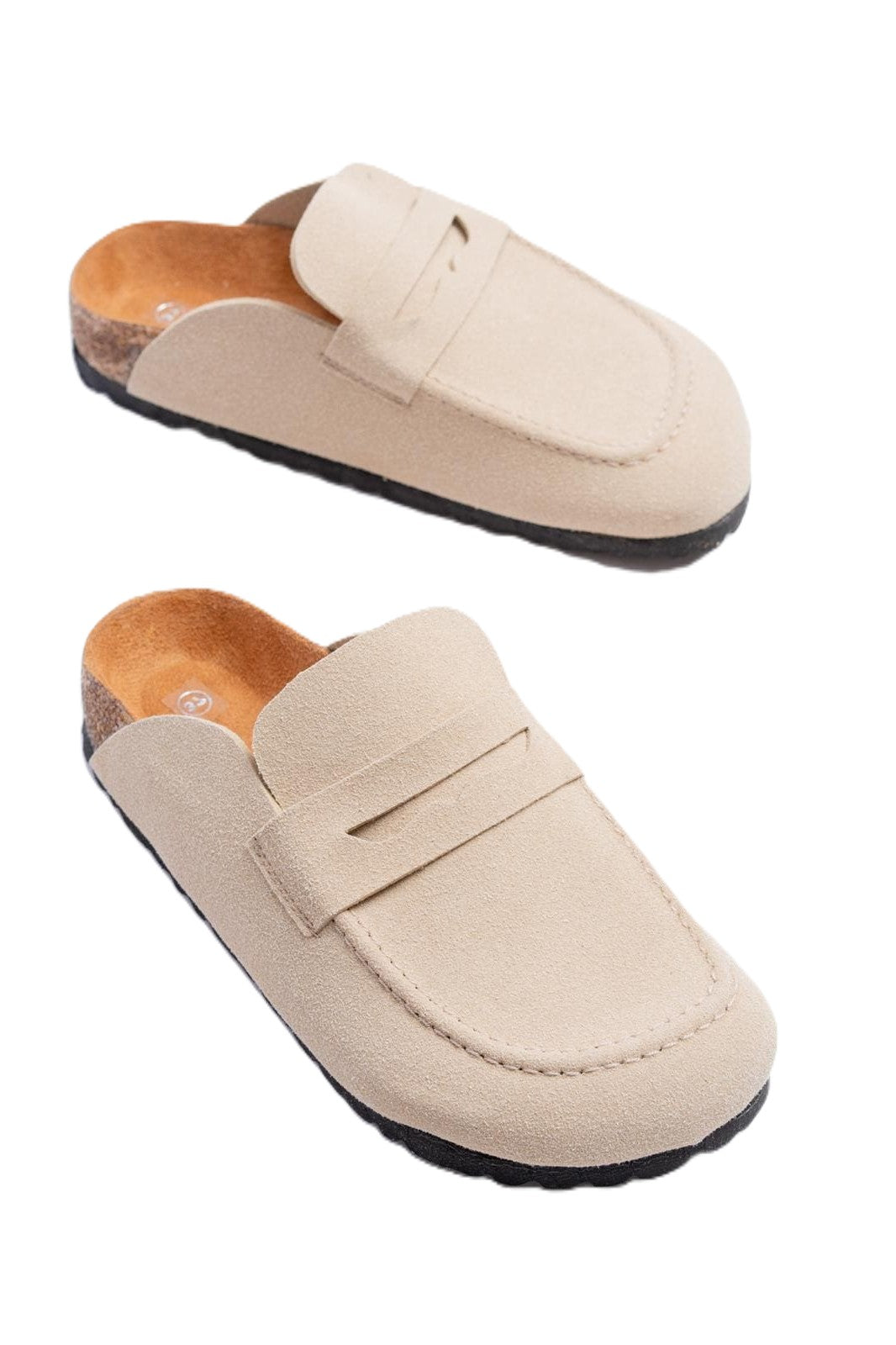 ZRJ0456 Bağcıksız Hakiki Süet Deri Erkek Günlük Mantar Taban Loafer Klasik Ayakkabı Terlik - Krem