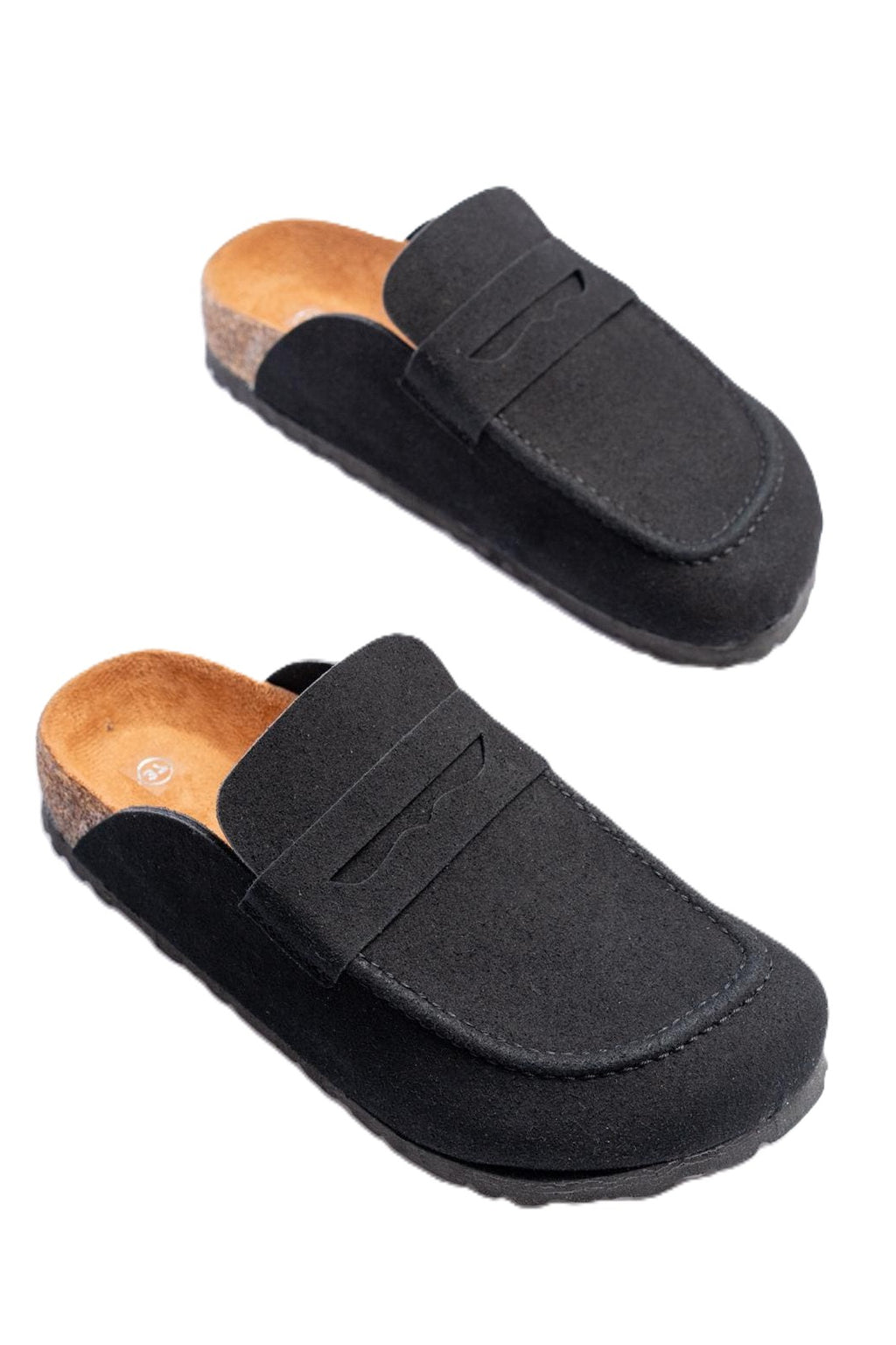 ZRJ0456 Bağcıksız Hakiki Süet Deri Erkek Günlük Mantar Taban Loafer Klasik Ayakkabı Terlik - Siyah