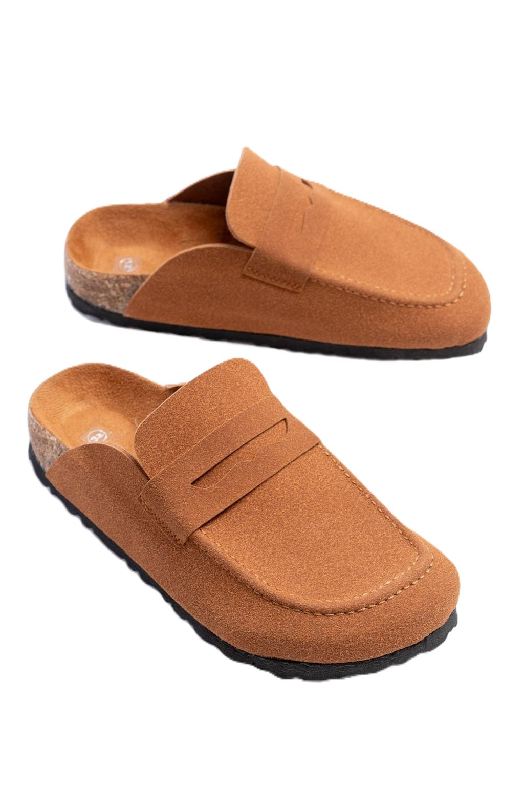 ZRJ0456 Bağcıksız Hakiki Süet Deri Erkek Günlük Mantar Taban Loafer Klasik Ayakkabı Terlik - Taba