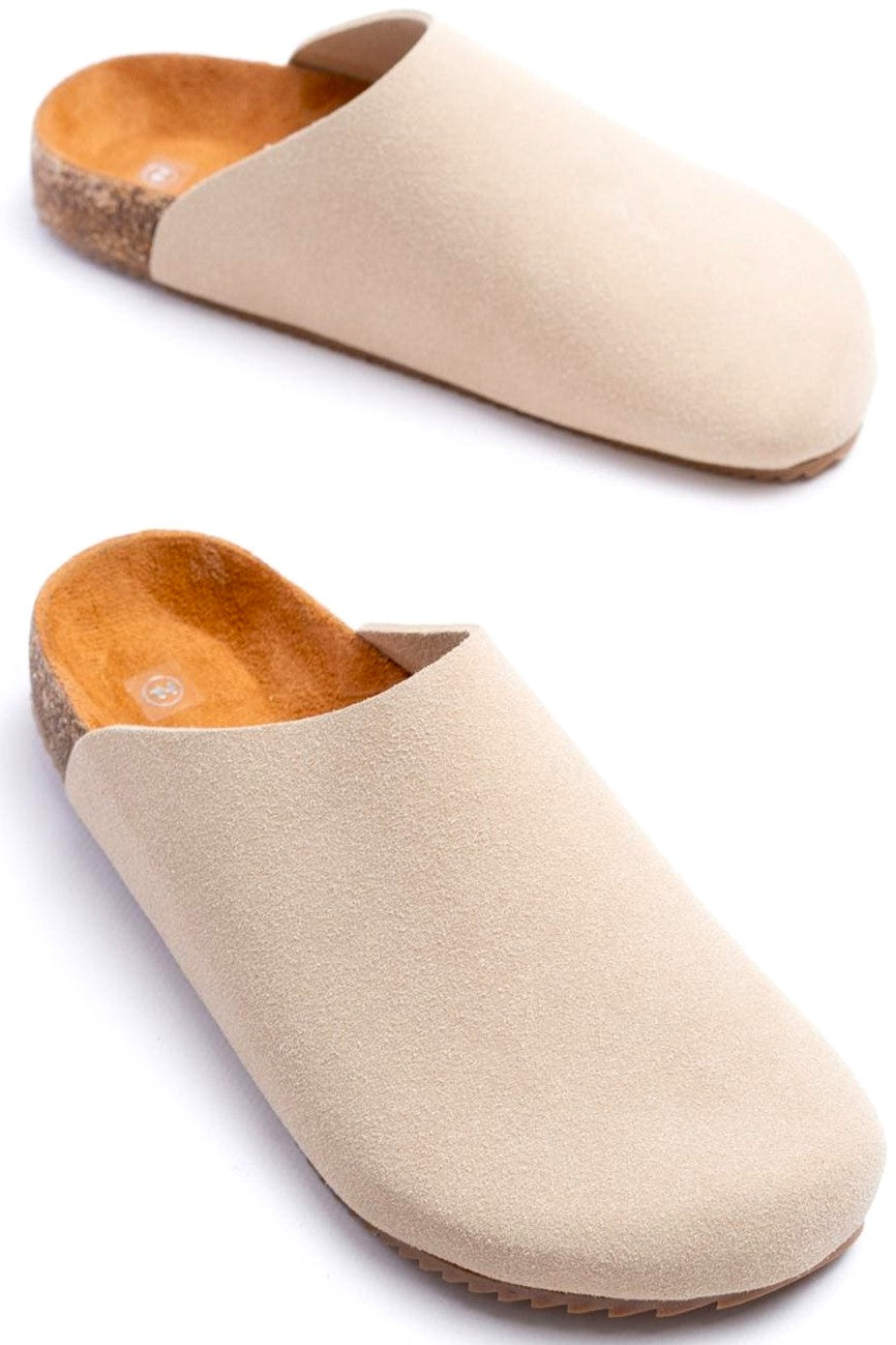 ZRJ0556 Bağcıksız Hakiki Süet Deri Erkek Günlük Mantar Taban Loafer Terlik Ayakkabı - Krem