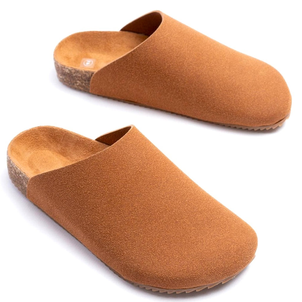 ZRJ0556 Bağcıksız Hakiki Süet Deri Erkek Günlük Mantar Taban Loafer Terlik Ayakkabı - Taba
