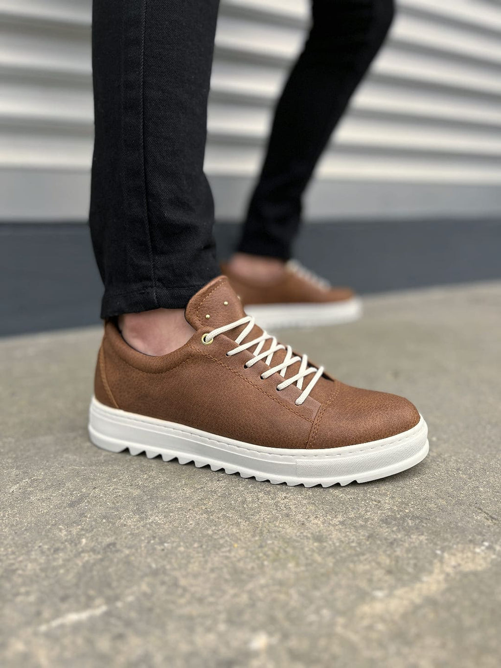 ZRJ152 High-Quality Lace-Up Men's Daily Sports Casual Shoes - Tan White