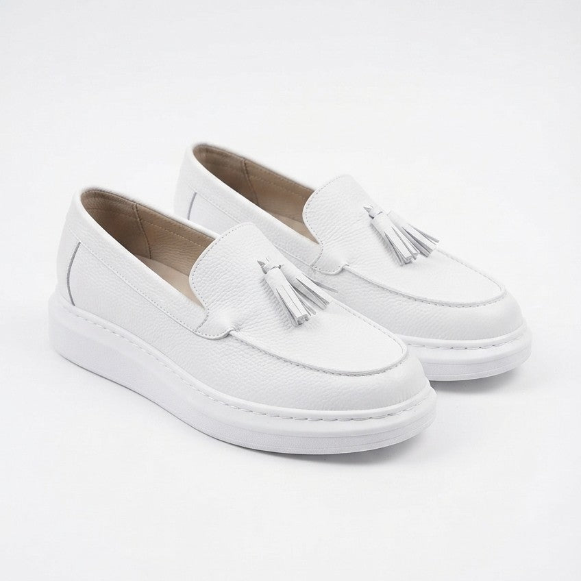 JY154 Blaze Laceless Tasseled Men's Casual Classic Shoes - Vegan Leather White
