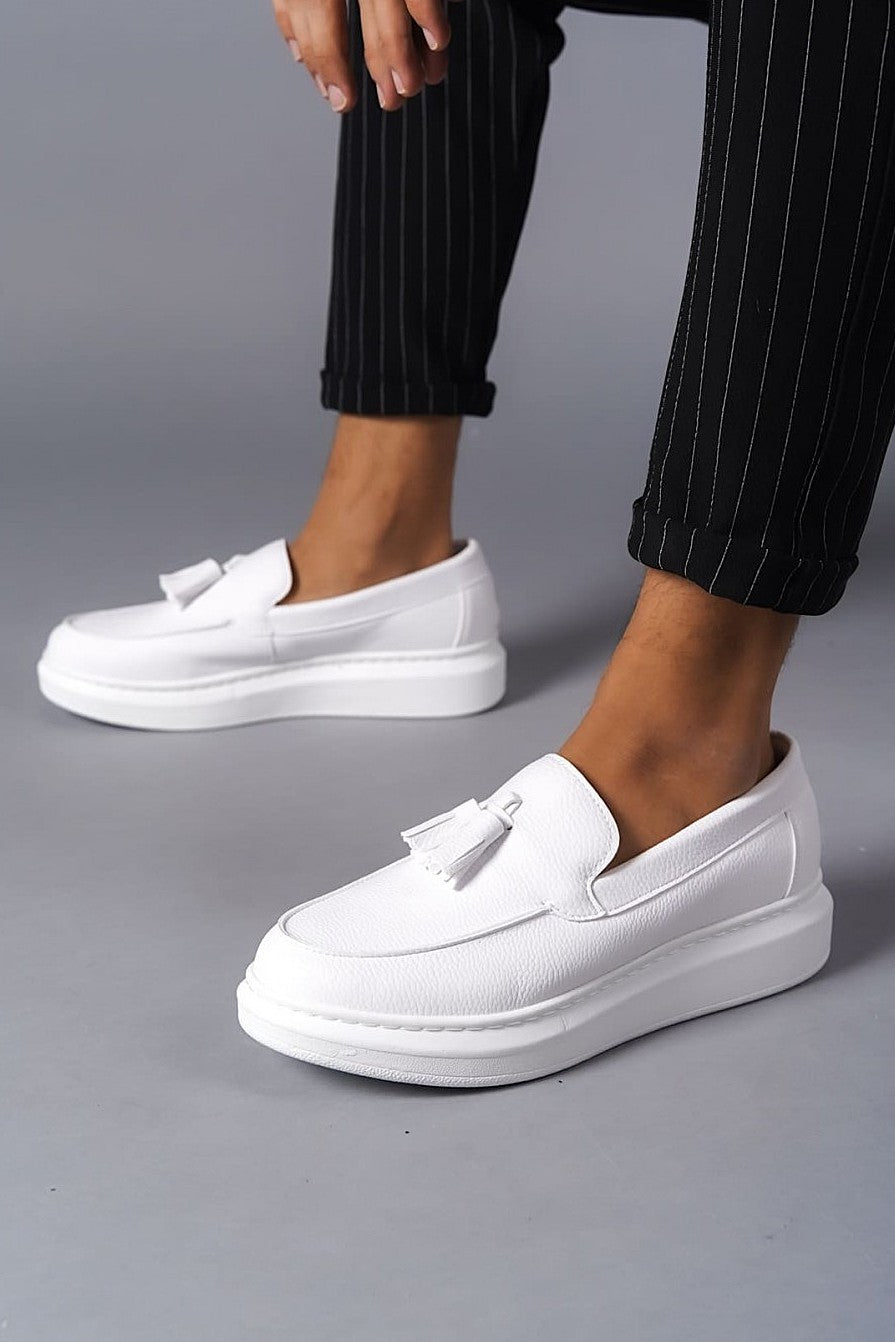 JY154 Blaze Laceless Tasseled Men's Casual Classic Shoes - Vegan Leather White