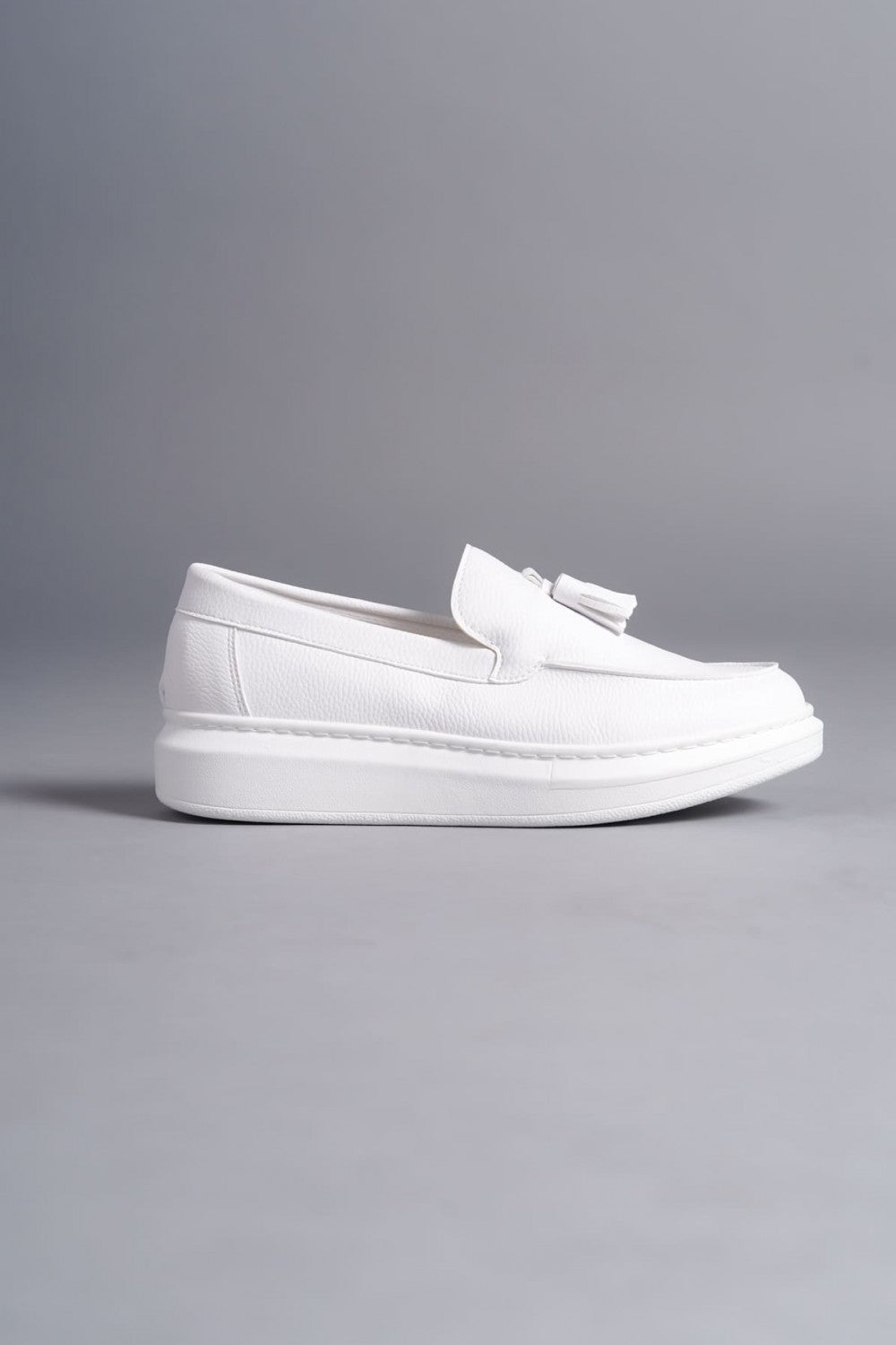 JY154 Blaze Laceless Tasseled Men's Casual Classic Shoes - Vegan Leather White
