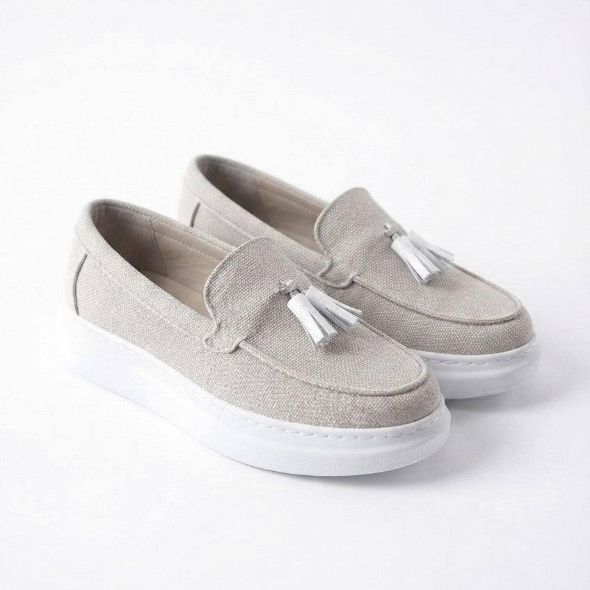 JY154 Blaze Laceless Tasseled Men's Casual Classic Shoes - Linen White