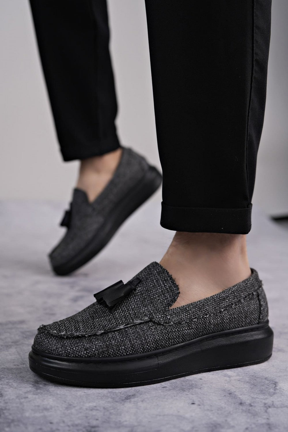 JY154 Blaze Laceless Tasseled Men's Casual Classic Shoes - Linen Gray