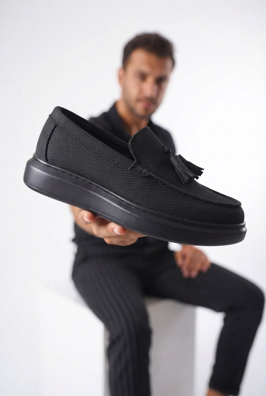 JY154 Blaze Laceless Tasseled Men's Casual Classic Shoes - Linen Black