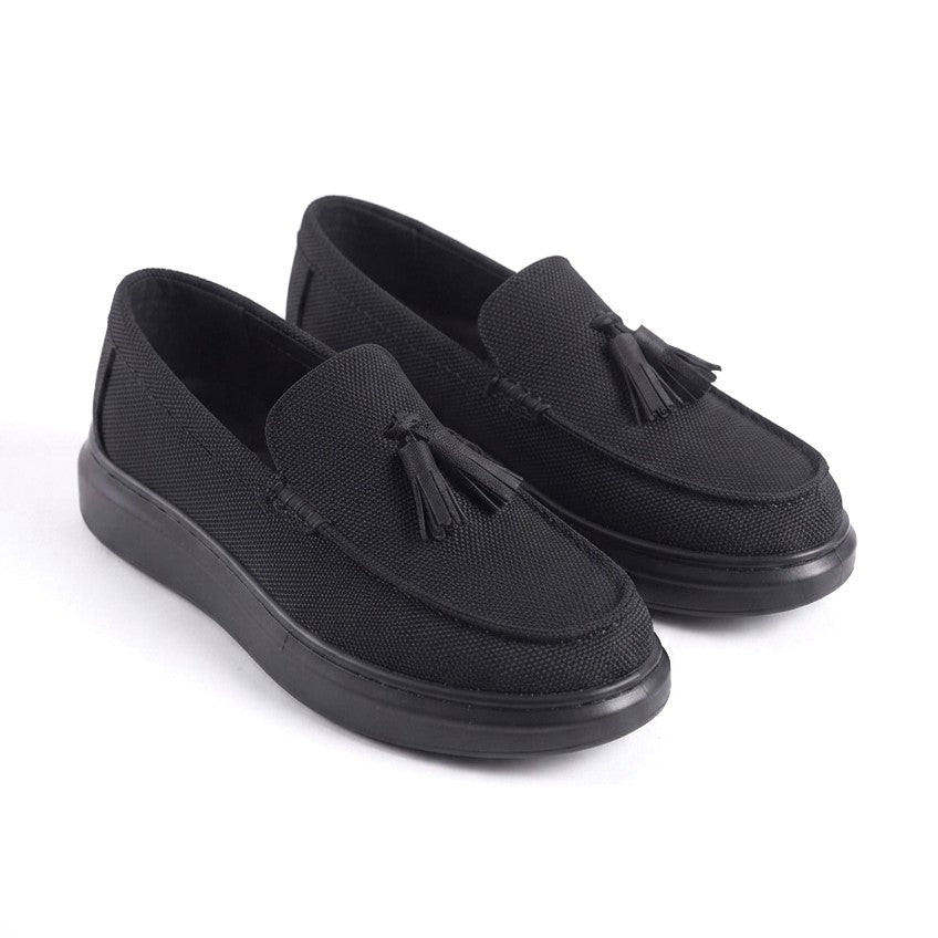 JY154 Blaze Laceless Tasseled Men's Casual Classic Shoes - Linen Black