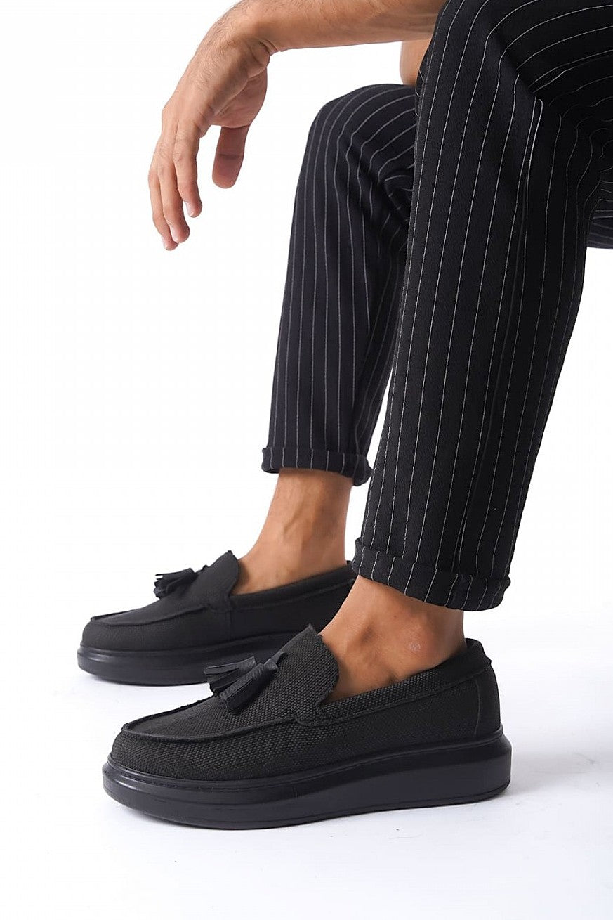 JY154 Blaze Laceless Tasseled Men's Casual Classic Shoes - Linen Black