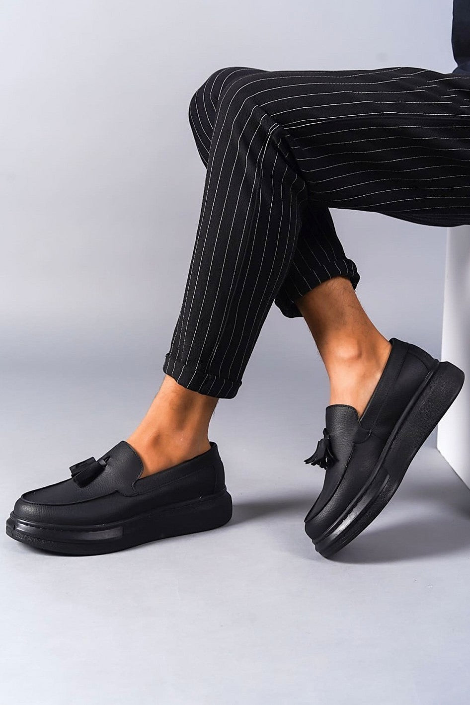 ZRJ154 Premium Bağcıksız Püsküllü Erkek Günlük Loafer - Siyah