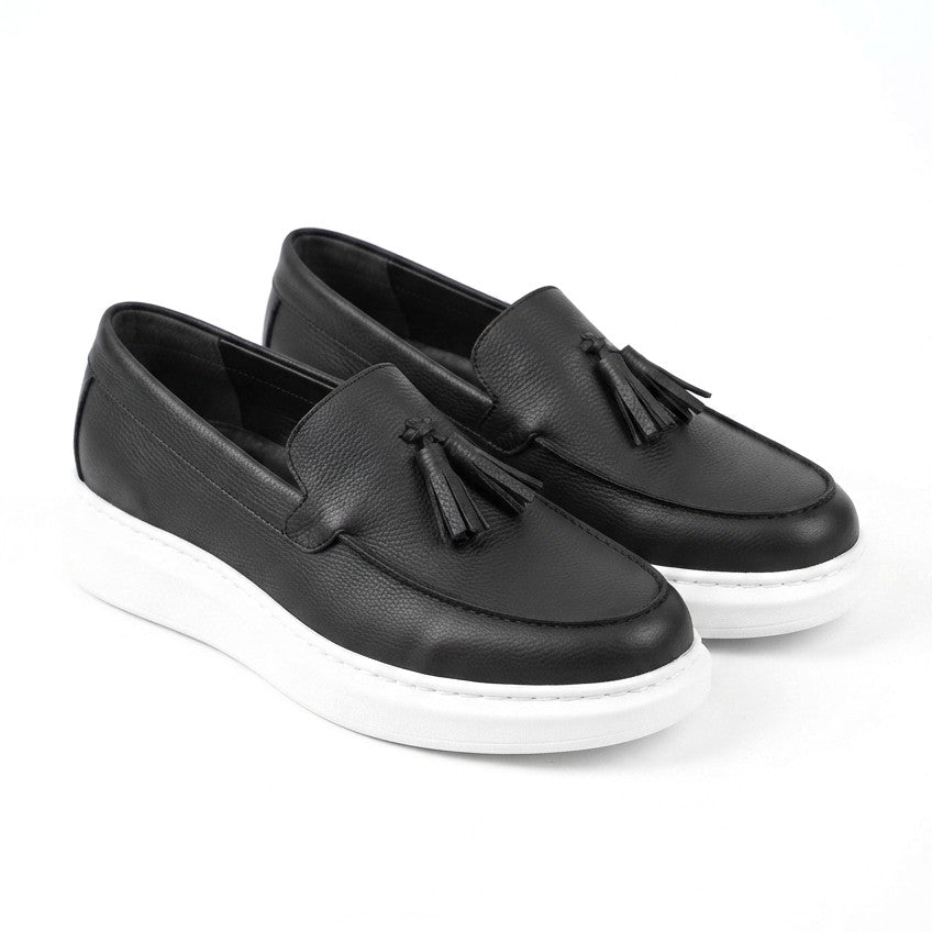 JY154 Blaze Laceless Tasseled Men's Casual Classic Shoes - Vegan Leather Black White