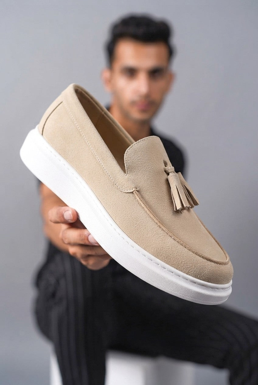 JY154 Blaze Laceless Tasseled Men's Casual Classic Shoes - Suede Cream