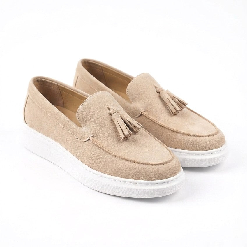 JY154 Blaze Laceless Tasseled Men's Casual Classic Shoes - Suede Cream
