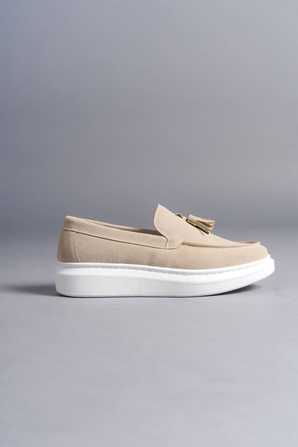 JY154 Blaze Laceless Tasseled Men's Casual Classic Shoes - Suede Cream