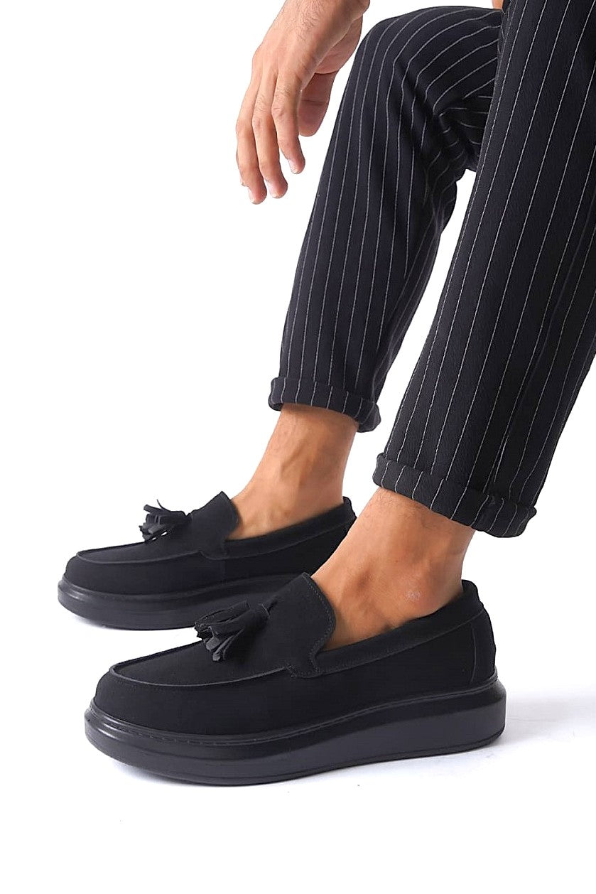 ZRJ154 Premium Bağcıksız Püsküllü Erkek Günlük Loafer - Süet Siyah