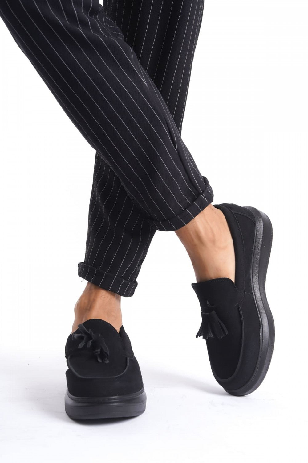 ZRJ154 Premium Bağcıksız Püsküllü Erkek Günlük Loafer - Süet Siyah