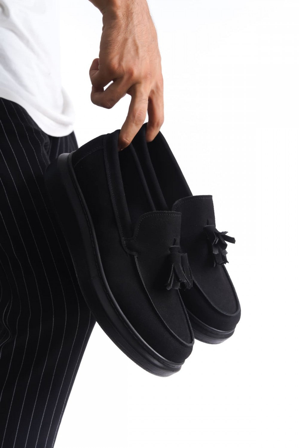 ZRJ154 Premium Bağcıksız Püsküllü Erkek Günlük Loafer - Süet Siyah