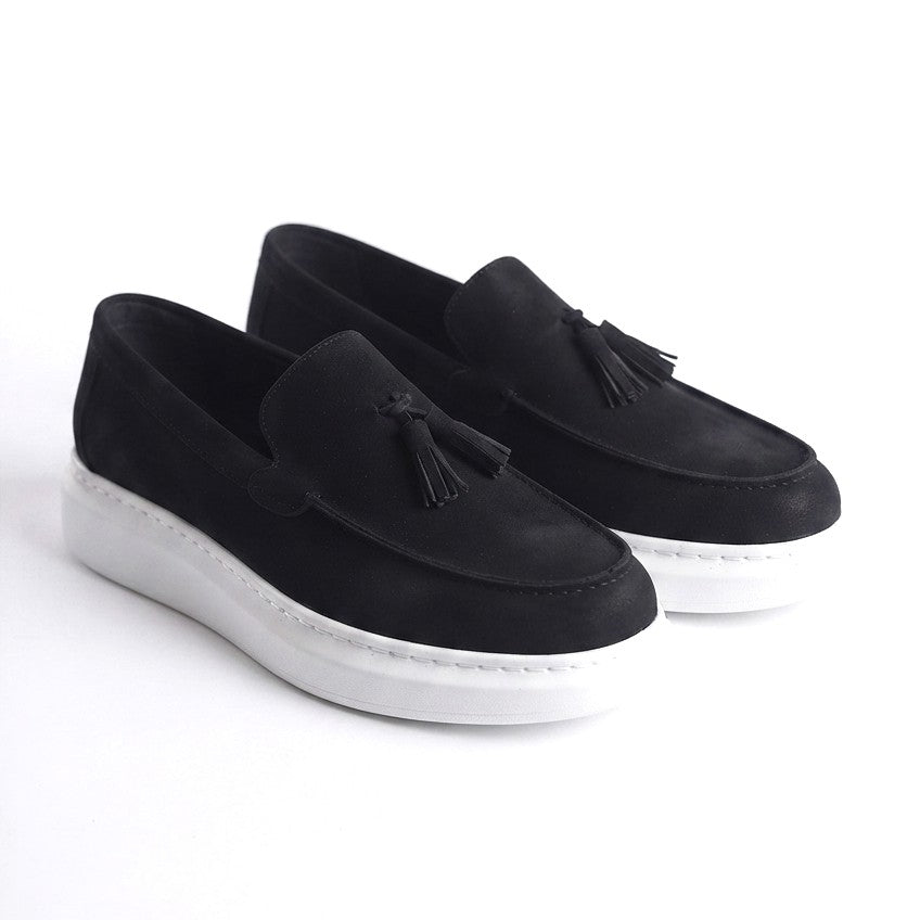 JY154 Blaze Laceless Tasseled Men's Casual Classic Shoes - Suede Black White