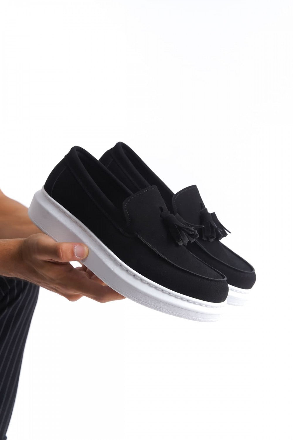 JY154 Blaze Laceless Tasseled Men's Casual Classic Shoes - Suede Black White