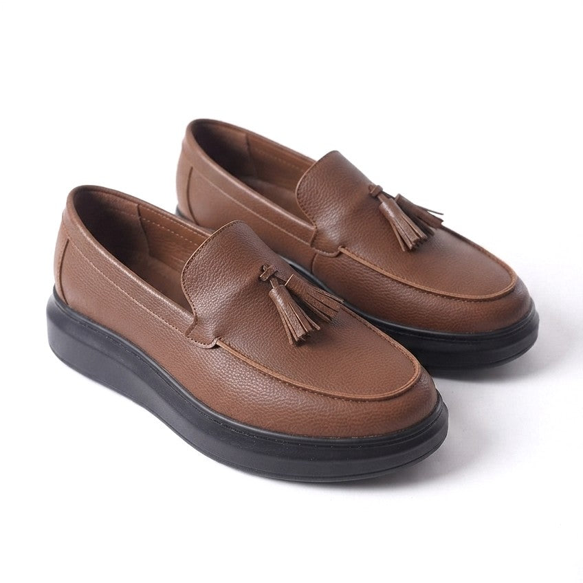 JY154 Blaze Laceless Tasseled Men's Casual Classic Shoes - Vegan Leather Tan Black