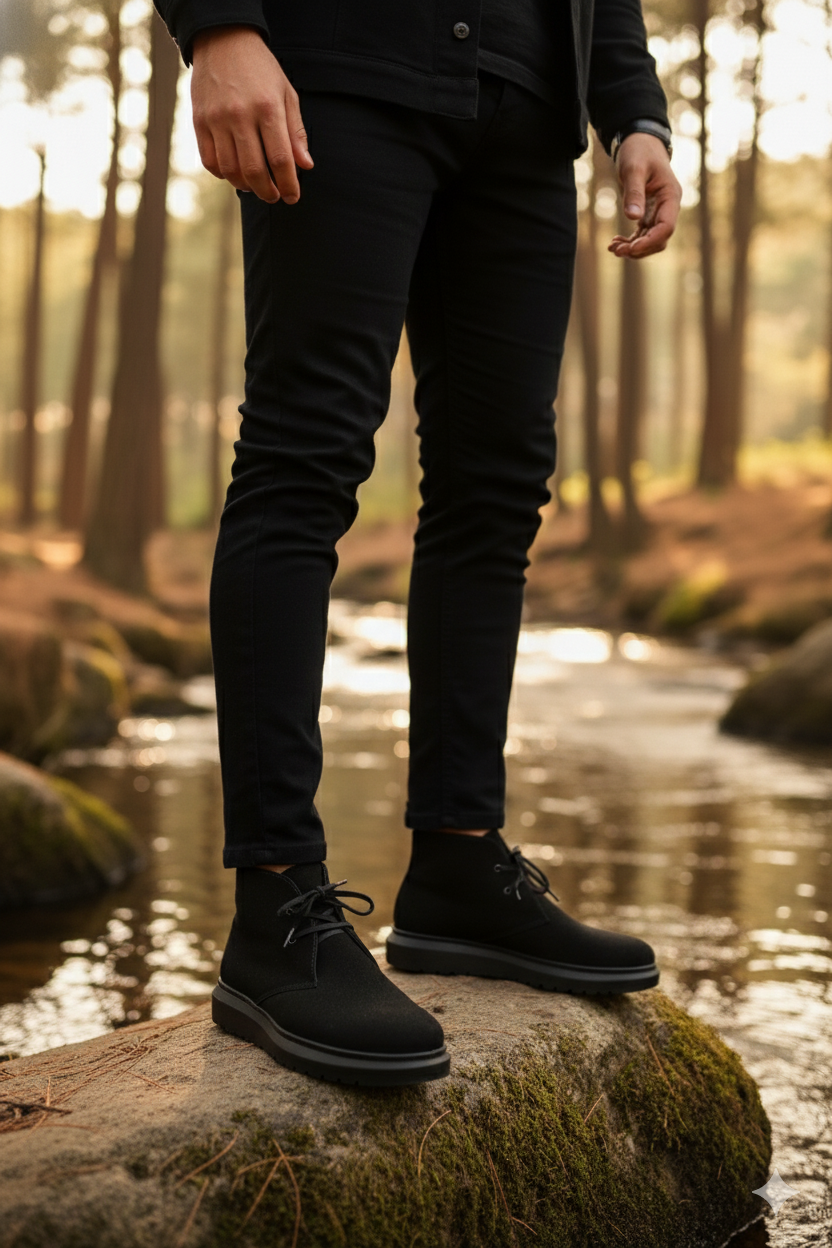 ZRJ207 Bağcıklı Ortopedik Taban Siyah Süet Erkek Spor Bot