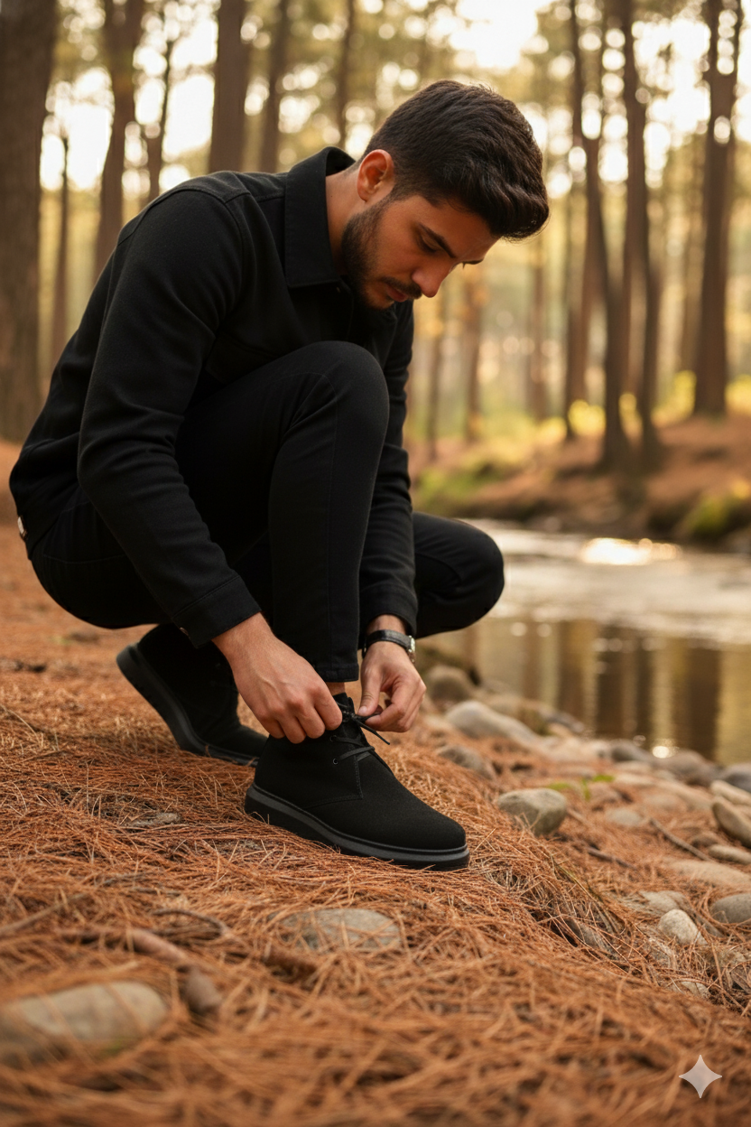 ZRJ207 Bağcıklı Ortopedik Taban Siyah Süet Erkek Spor Bot