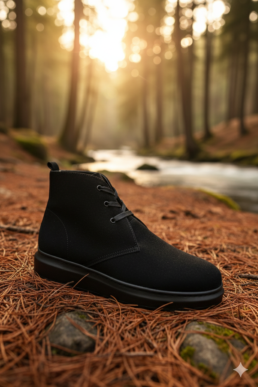 ZRJ207 Bağcıklı Ortopedik Taban Siyah Süet Erkek Spor Bot