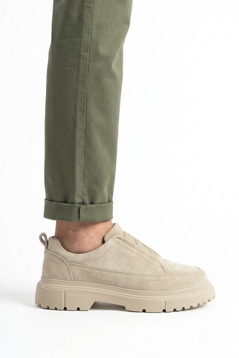 ZRK-703 Premium Bej Süet Lastikli Günlük Erkek Casual Ayakkabı