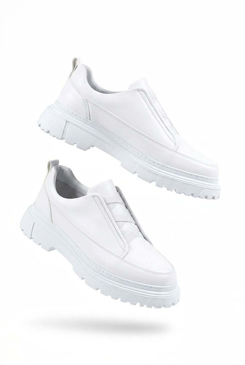ZRK-703 Premium Beyaz Lastikli Günlük Erkek Casual Ayakkabı
