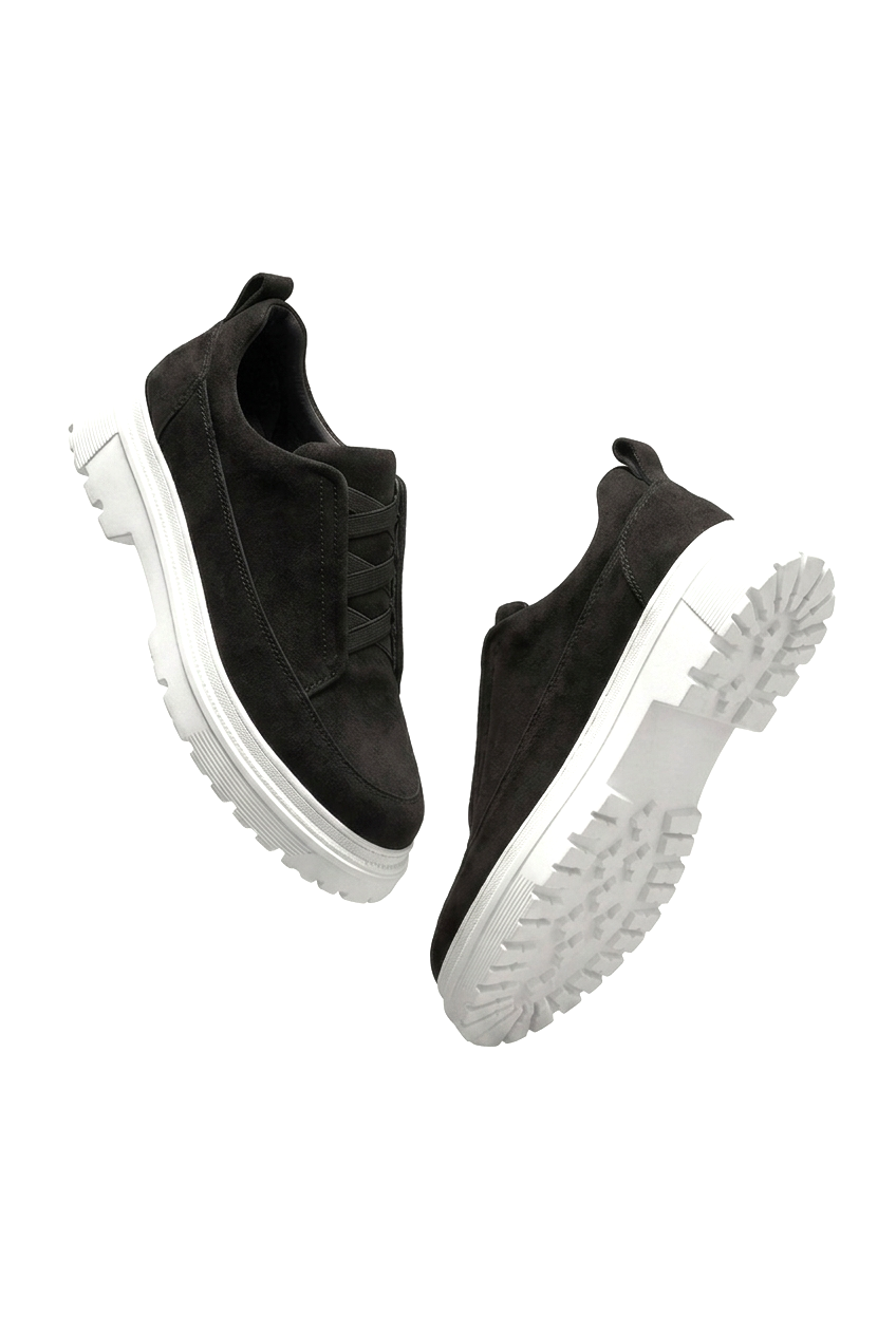 ZRK-703 Premium Siyah Beyaz Süet Lastikli Günlük Erkek Casual Ayakkabı