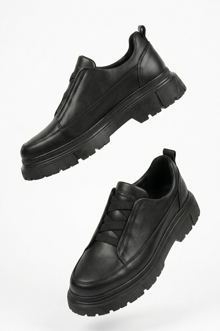 ZRK-703 Premium Siyah Lastikli Günlük Erkek Casual Ayakkabı